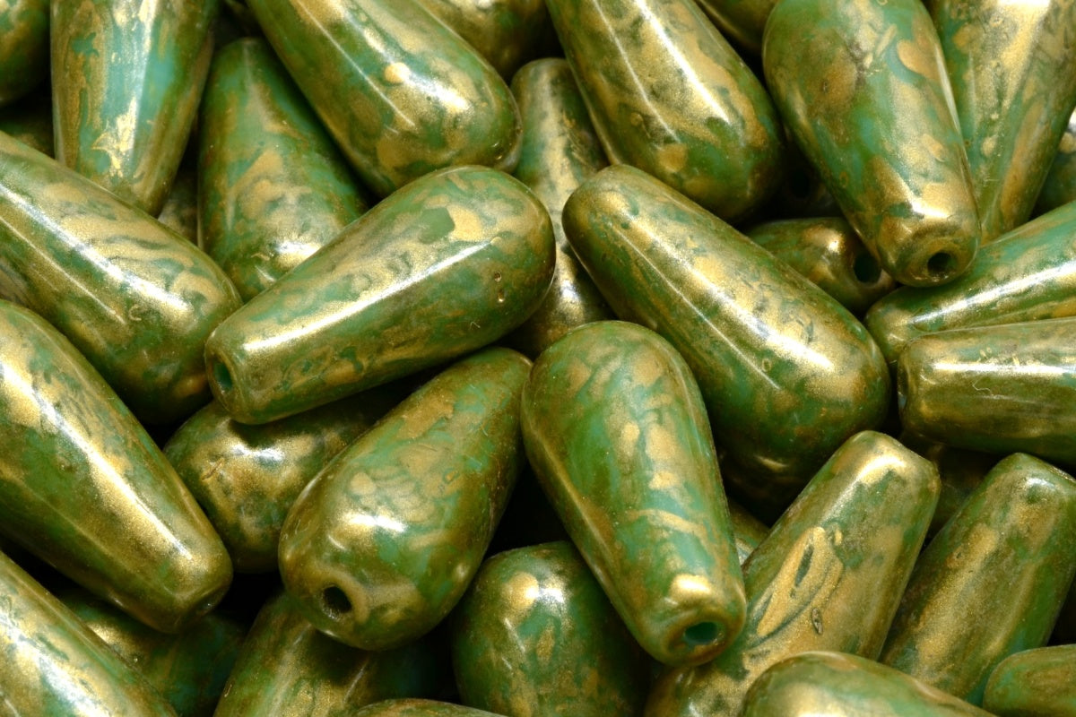 Tjeckiska droppar – Green Turquoise Travertine gold, 20 x 9 mm, 1 styck