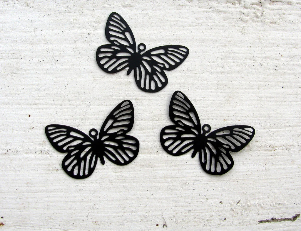 Berlock Svart - Fjäril stor, 3-pack Grekisk Metall