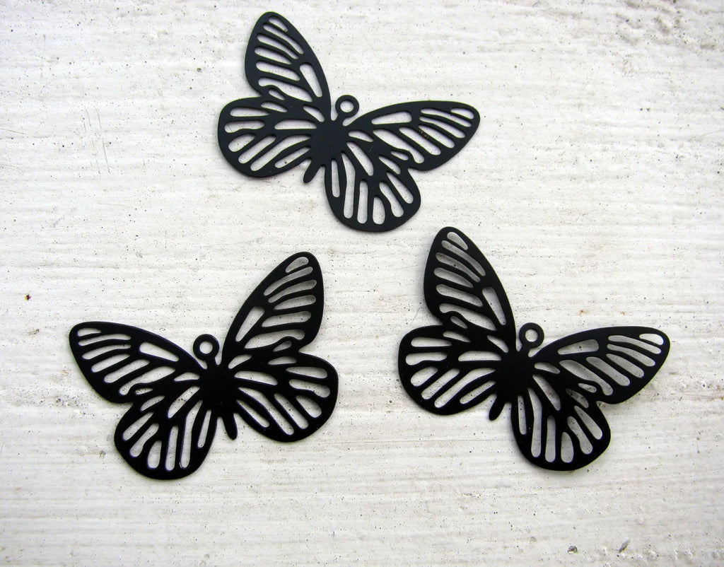 Berlock Svart - Fjäril stor, 3-pack Grekisk Metall