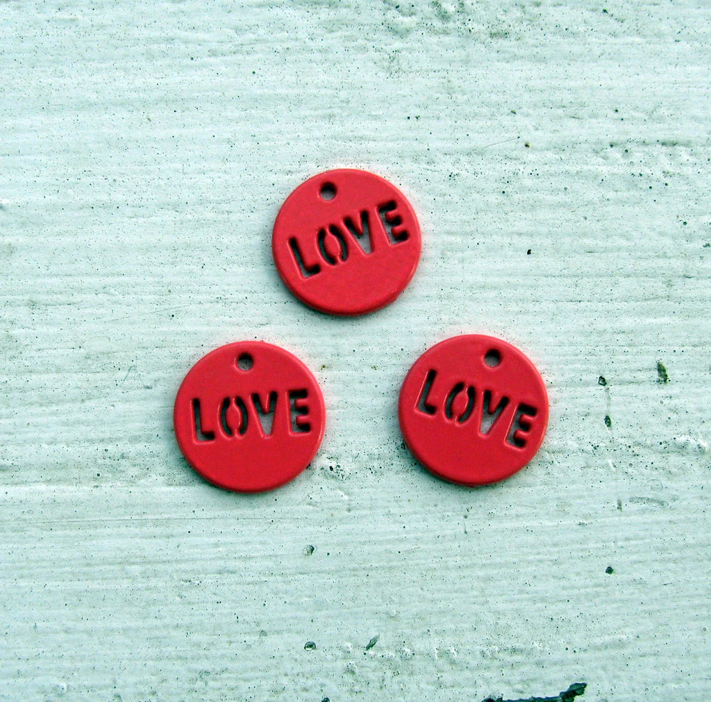 Berlock Korall metall - Rund LOVE, 14mm, 3-pack Grekisk Metall