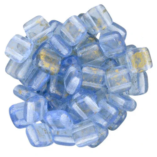 CzechMates Tile Beads - Gold Marbled - LT Sapphire, 25-pack CzechMates