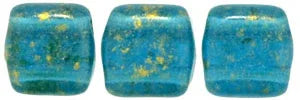 CzechMates Tile Beads - Gold Marbled - Capri Blue, 25-pack CzechMates