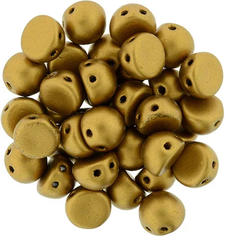 CzechMates Cabochon - Matte Metallic Goldenrod 7mm 2-håls, 10-pack CzechMates