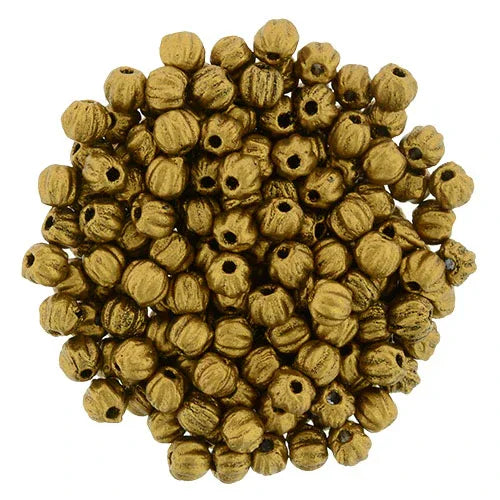 Tjeckiska Melon Round - Matte Metallic Antique Gold 3mm 50-pack Hilmas Pyssel