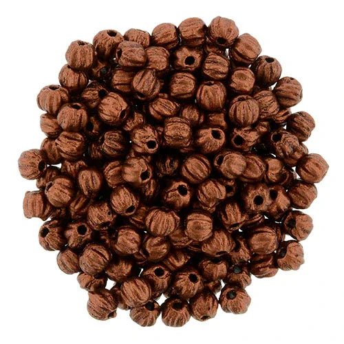Tjeckiska Melon Round - Matt Metallic Dark Copper 3mm 50-pack Hilmas Pyssel