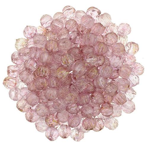 Tjeckiska Melon Round - Luster Transparent Topaz/Pink 3mm 50-pack Hilmas Pyssel