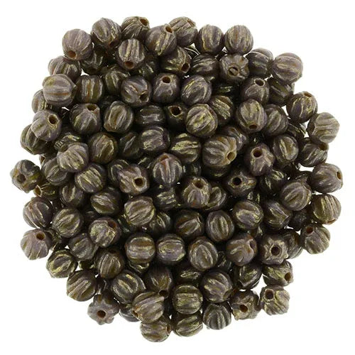 Tjeckiska Melon Round - Opaque Purple - Bronze Picasso 3mm 50-pack Hilmas Pyssel