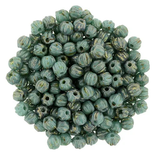 Tjeckiska Melon Round - Turquoise Bronze Picasso 3mm 50-pack Hilmas Pyssel