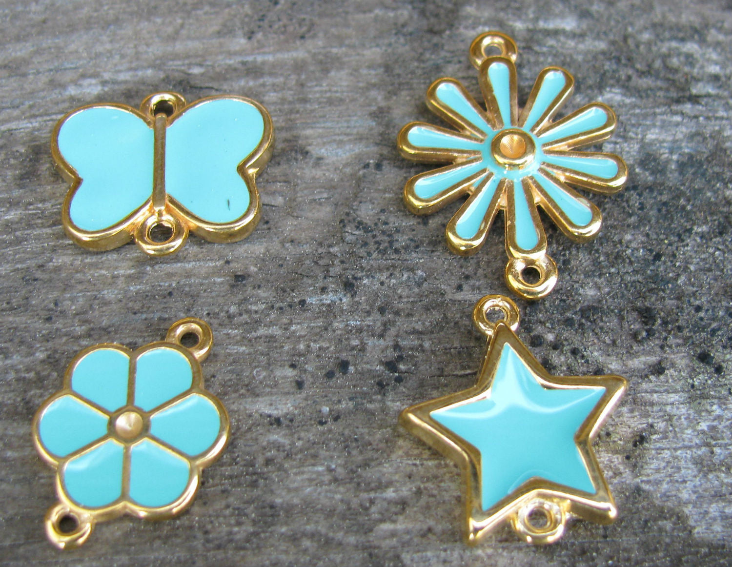 Connector Guldfärgad - Emalj SommarMix grönturkos 4-pack Grekisk Metall