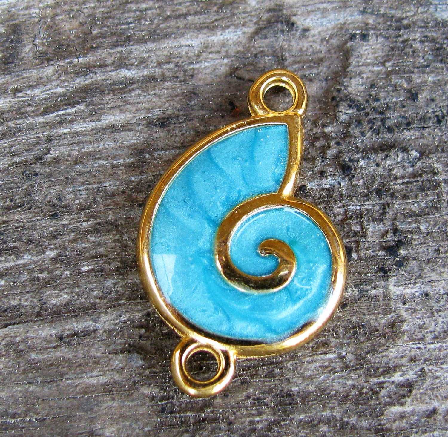 Connector Guldfärgad - Emalj Snäcka Turkos 1 Styck Grekisk Metall
