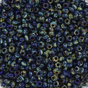 Miyuki seed beads - Opaque Cobalt Picasso 11/0, 10 gram Miyuki