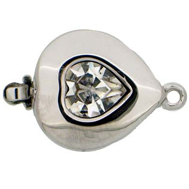 Claspgarten instickslås - Hjärta med swarovskikristall, silverfärgad 15x13mm 1 styck Claspgarten