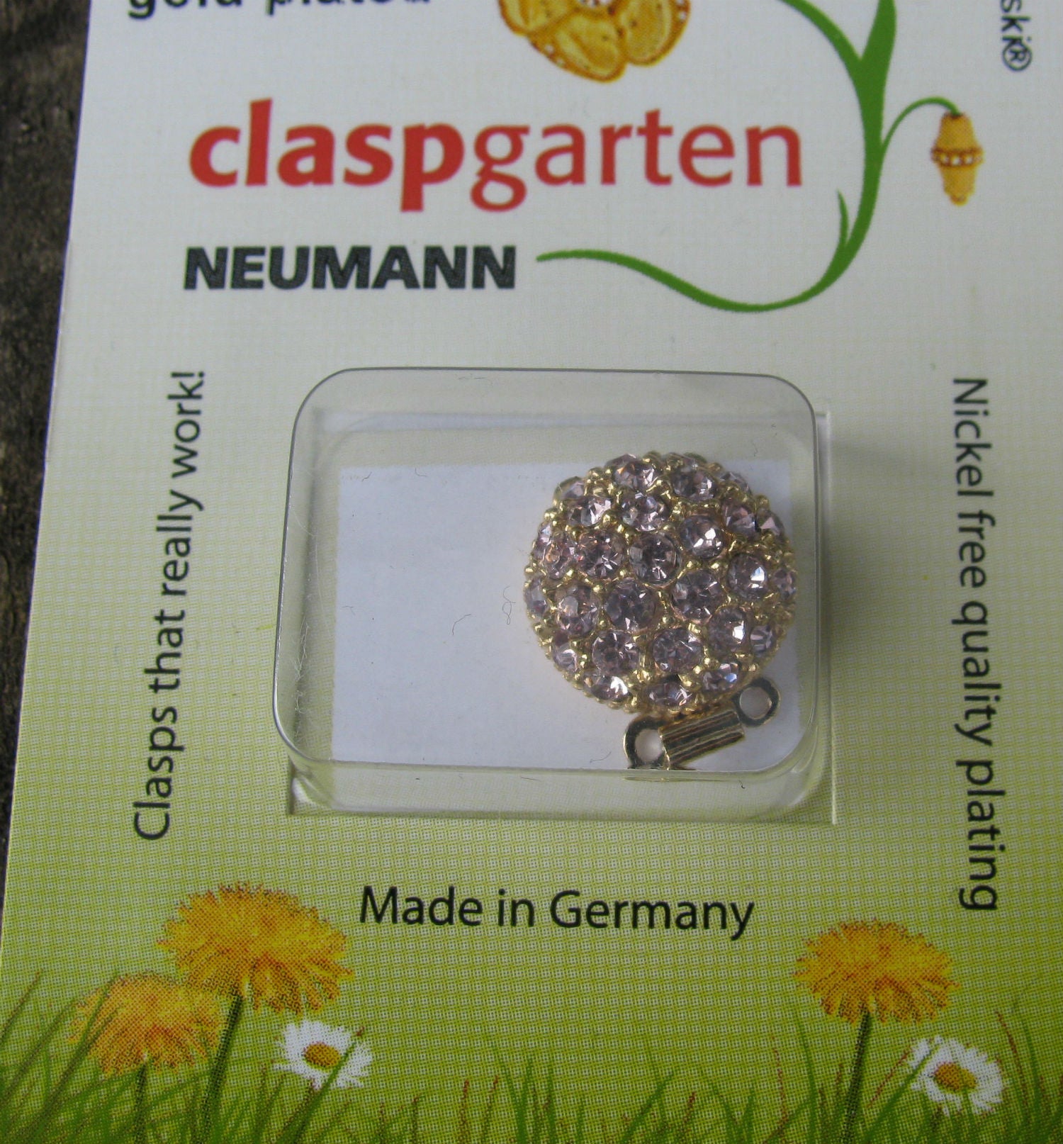 Claspgarten instickslås - Rund med Rosa Swarovskikristaller, guldpläterad 14mm 1 styck Claspgarten