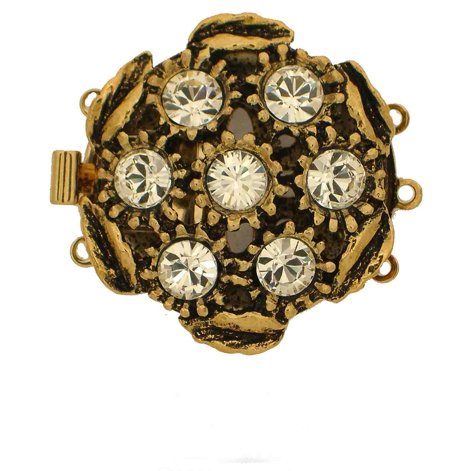 Claspgarten Instickslås - Stor Rund med Swarovski Kristaller, Bronsfärgad 25mm 1 styck Claspgarten