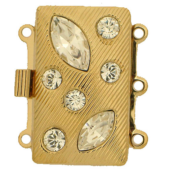 Claspgarten instickslås - Rektangulärt med swarovskikristaller Guldpläterad 25x15mm, 1 styck Claspgarten