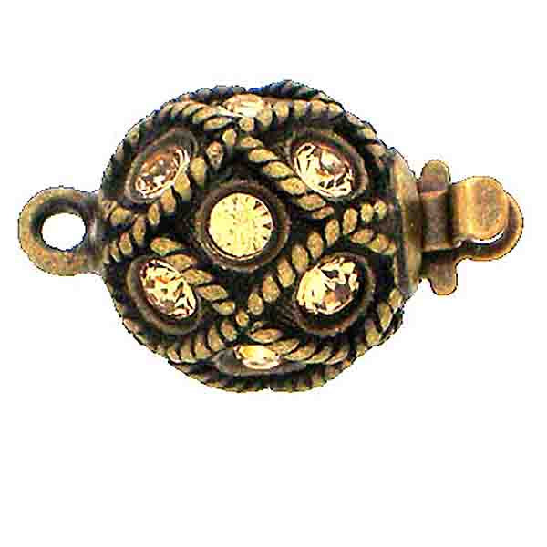 Claspgarten instickslås - Rund med bruna swarovskikristaller bronsfärgad 10,5mm, 1 styck Claspgarten