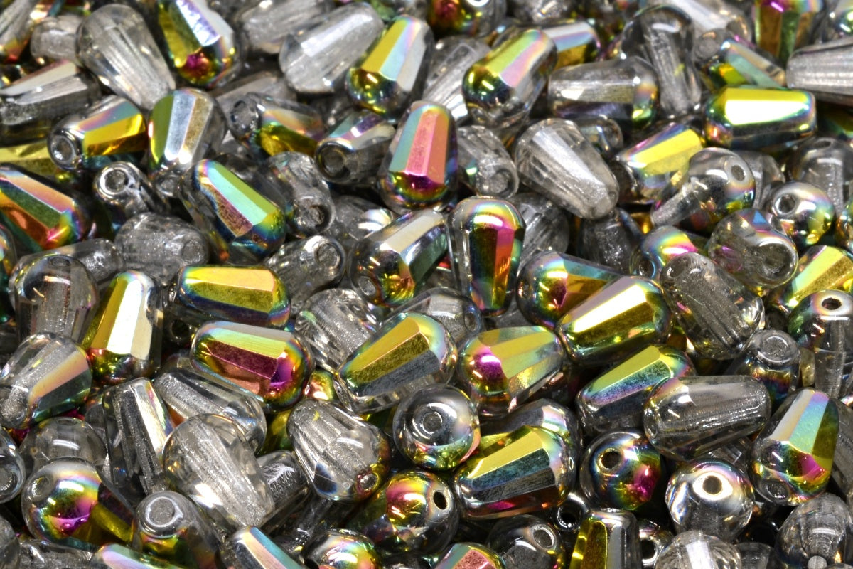 Firepolish Drop Bead – Crystal Vitrail 8 x 6 mm, 20-pack