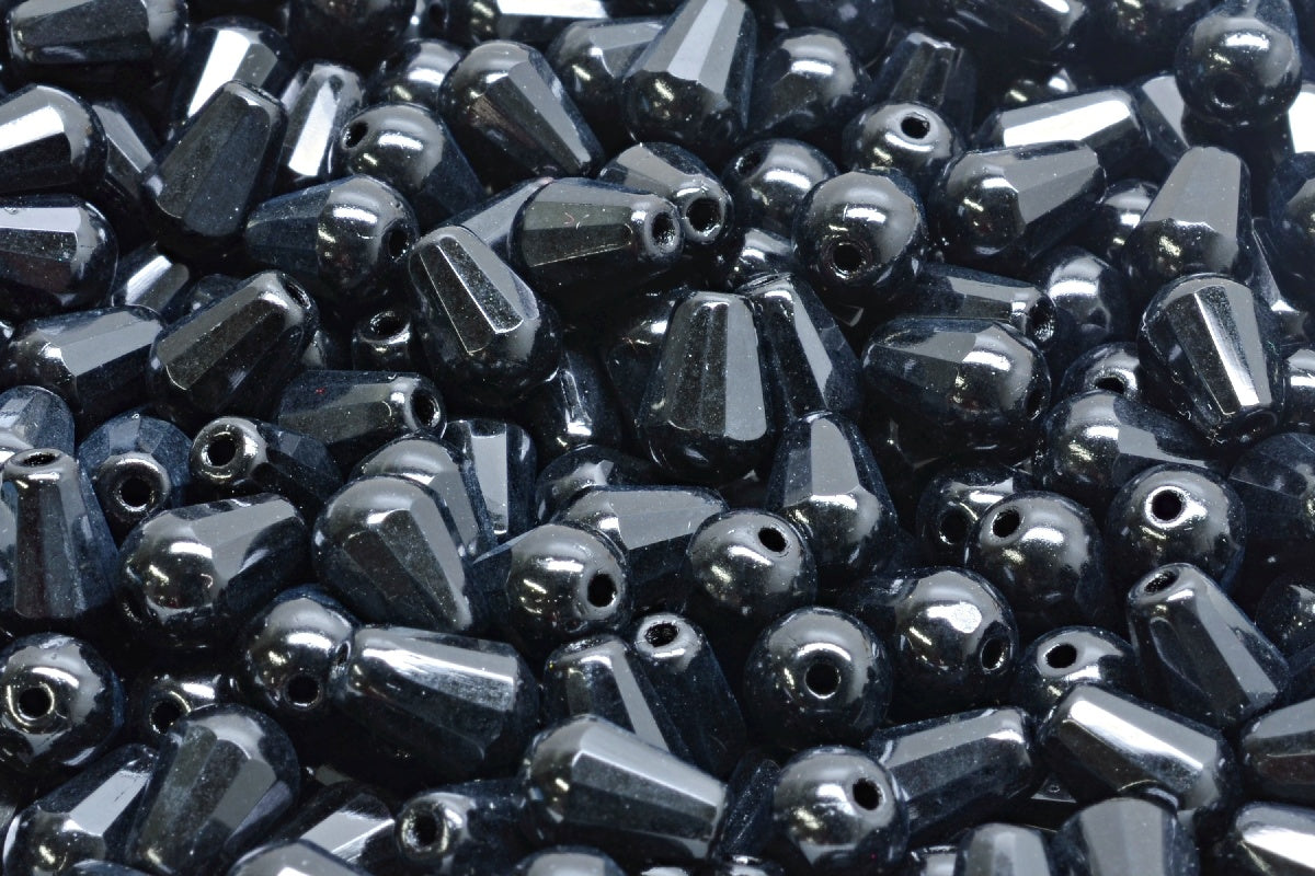 Firepolish Drop Bead – Jet 8x6 mm, 20-pack