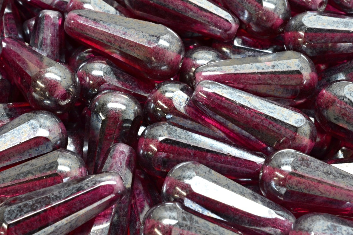 Firepolish Drop Bead – Transparent Red Hematite 20 x 9 mm, 1 styck