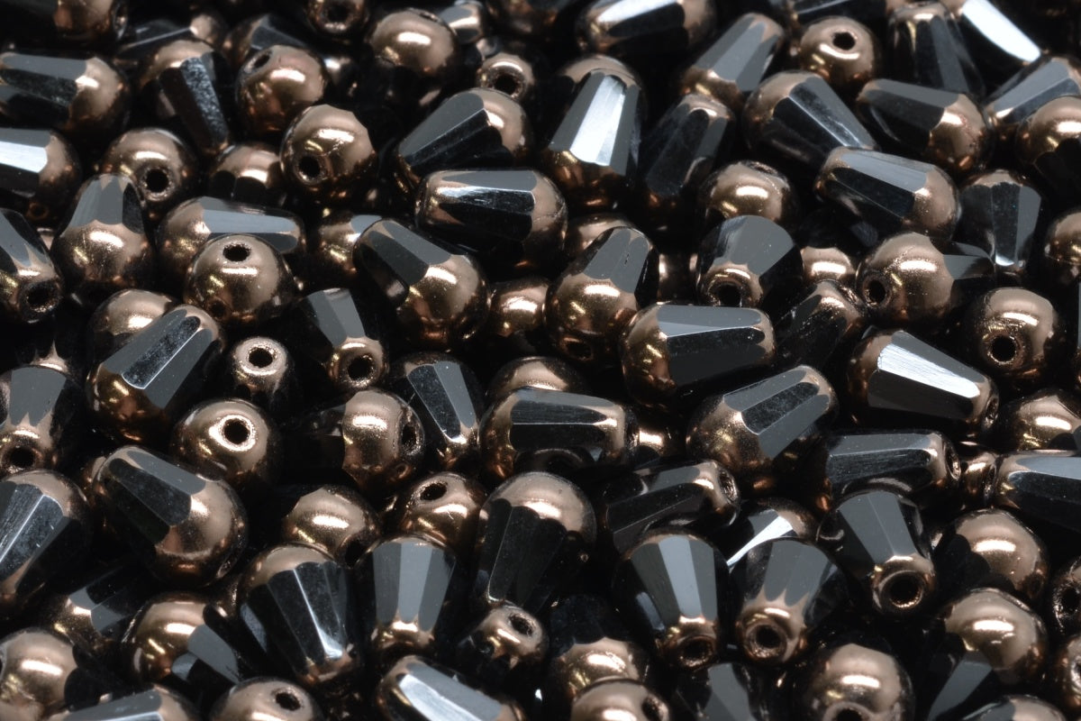 Firepolish Drop Bead – Jet with Bronze 8 x 6 mm, 20-pack