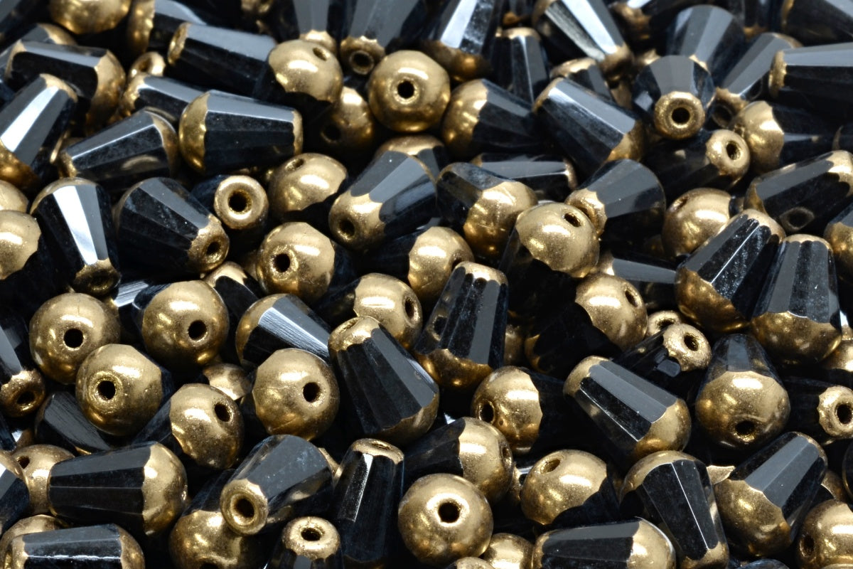 Firepolish Drop Bead – Jet with Gold 8x6 mm, 20-pack
