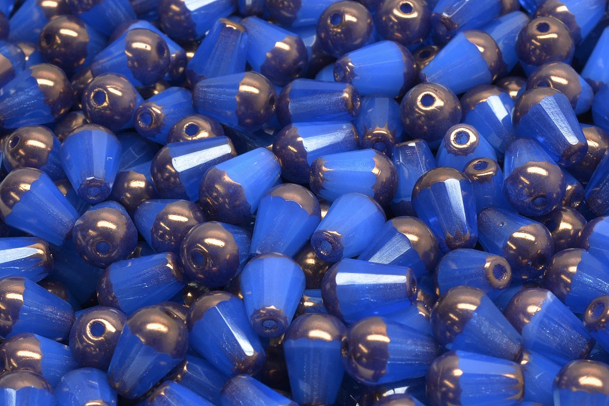 Firepolish Drop Bead – Blue with Bronze 8 x 6 mm, 20-pack