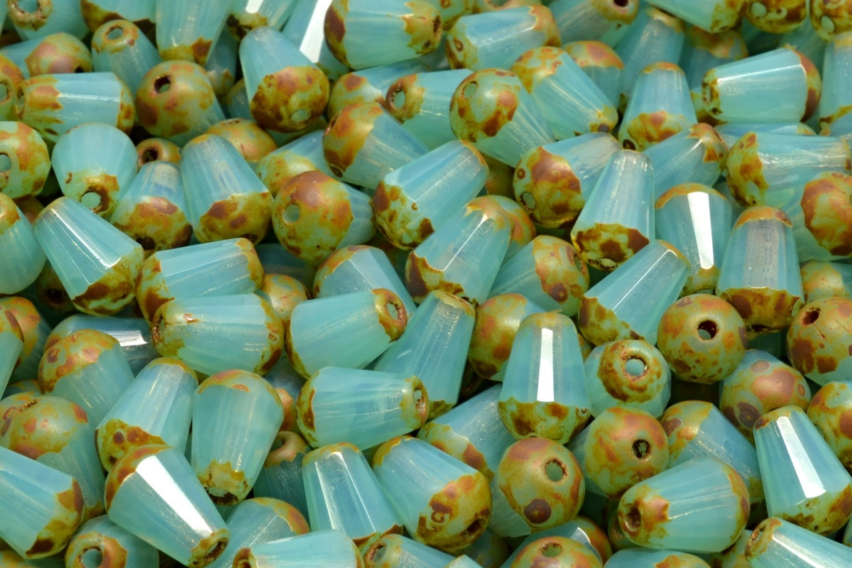 Firepolish Drop Bead – Blue Opal with Travertine 8 x 6 mm, 20-pack