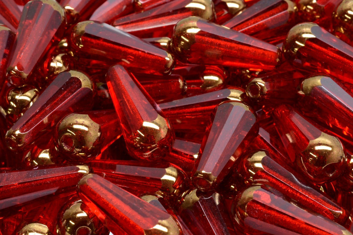 Firepolish Drop Bead – Siam With Bronze 20 x 9 mm, 1 styck