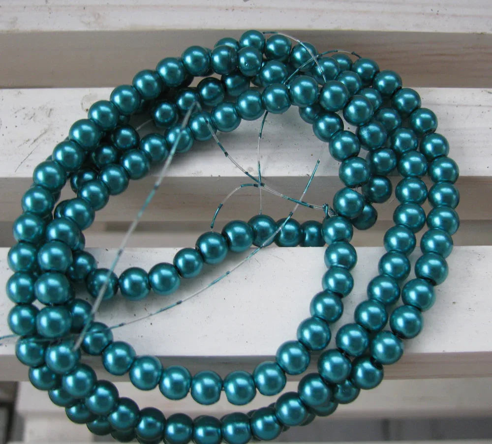 Vaxade Glaspärlor - Ljusteal 6mm 1 sträng Hilmas Pyssel