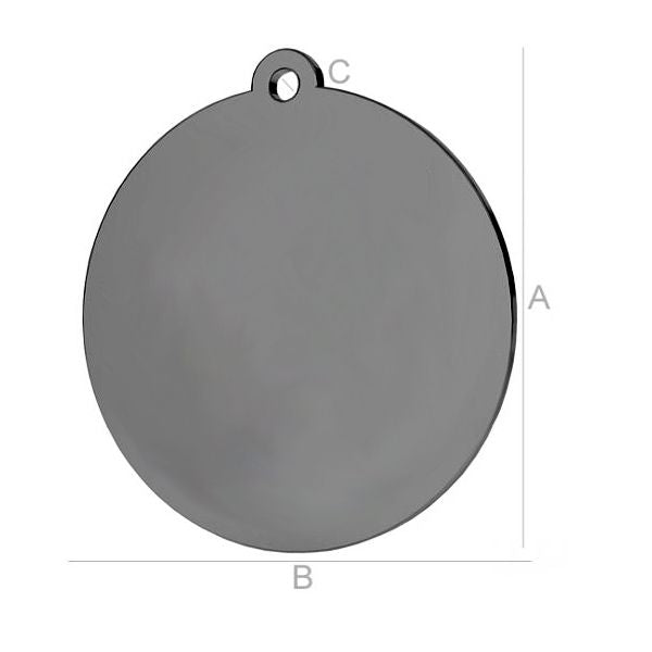 925 Silver Svart Rhodium Rund Charm 20mm 1 styck Hilmas Pyssel