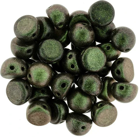 CzechMates Cabochon - Polychrome Olive Mauve 7mm 2-håls, 10-pack CzechMates