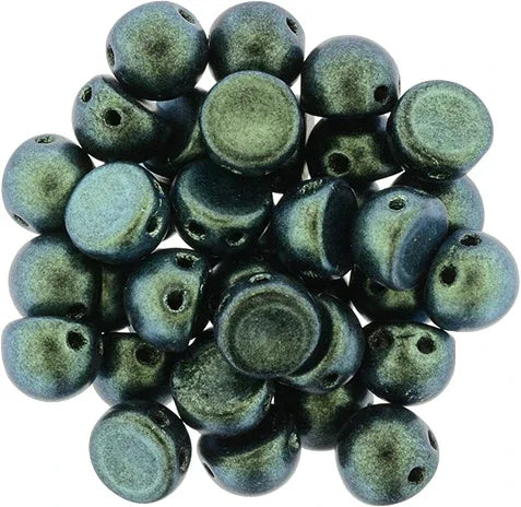 CzechMates Cabochon - Polychrome Aqua Teal 7mm 2-håls, 10-pack CzechMates