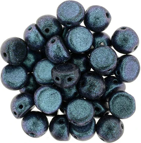 CzechMates Cabochon - Polychrome Indigo Orchid 7mm 2-håls, 10-pack CzechMates