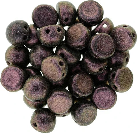 CzechMates Cabochon - Polychrome Pink Olive 7mm 2-håls, 10-pack CzechMates