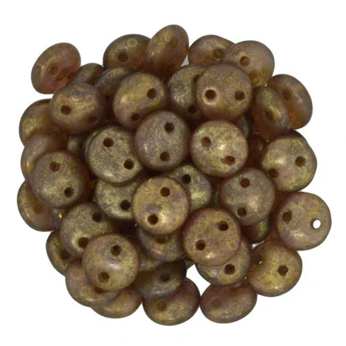 CzechMates Two Hole Lentils - Milky Pink Copper Picasso 6mm, 50-pack CzechMates