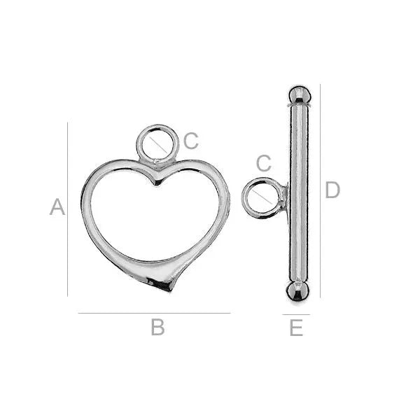 Togglelås 925 Silver - Hjärta 18mm 1 set Hilmas Pyssel