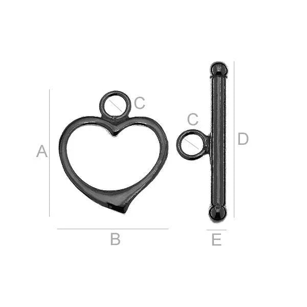 Togglelås i 925 Silver med Svart Rhodium - 18mm 1 set Hilmas Pyssel