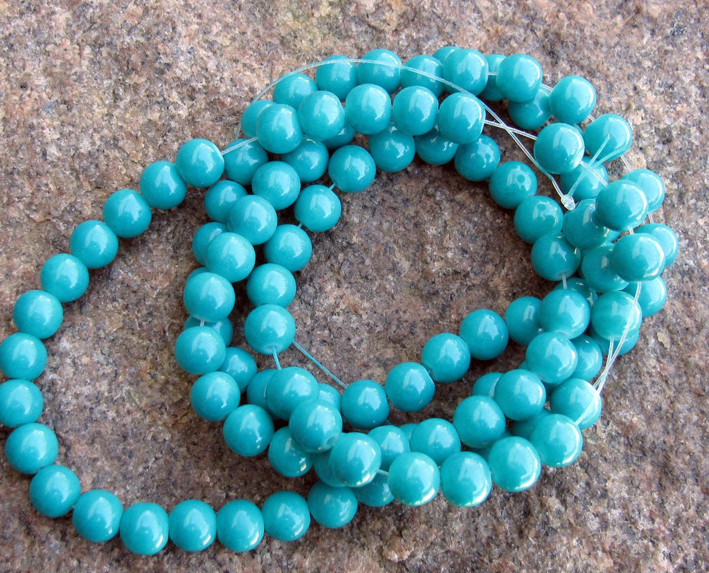 Glaspärlor Rund - Mörk Teal 8mm 1 sträng Hilmas Pyssel