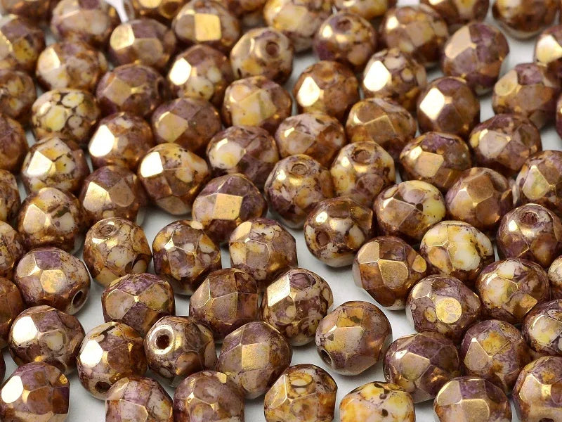 Tjeckiska Firepolish - Lila Gold Luster 6mm, 25-pack Hilmas Pyssel