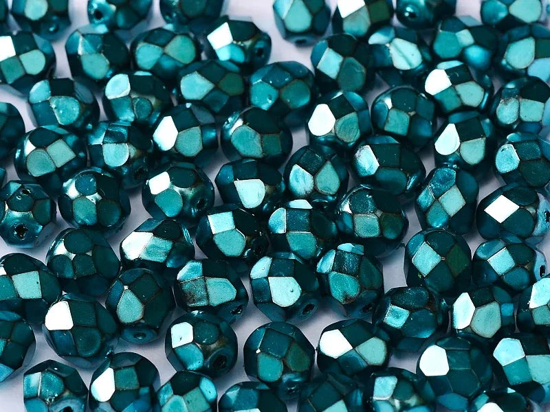 Tjeckiska Firepolish - Heavy Metal Turquoise 6mm, 25-pack Hilmas Pyssel