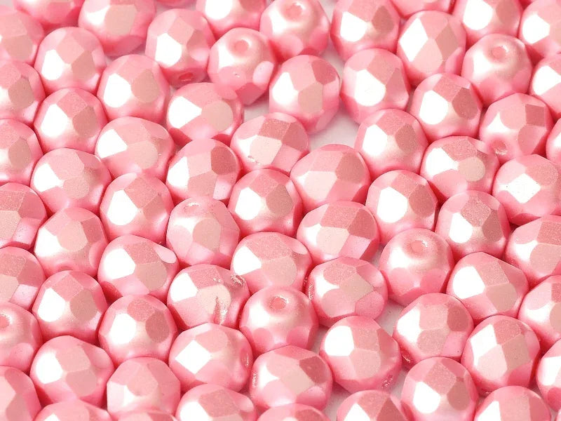 Tjeckiska Firepolish - Pastel Pink 6mm, 25-pack Hilmas Pyssel
