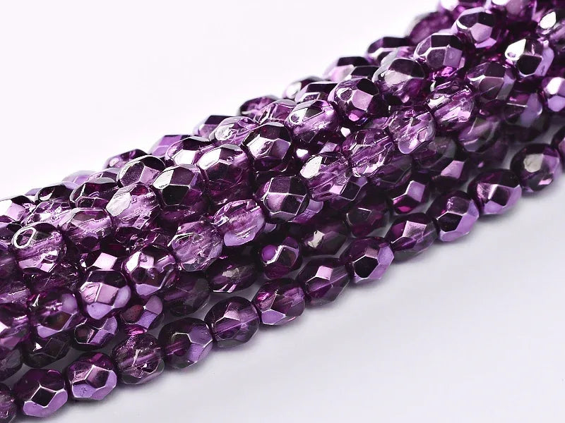 Tjeckiska Firepolish - Amethyst Metallic Ice 4mm, 1 sträng Hilmas Pyssel