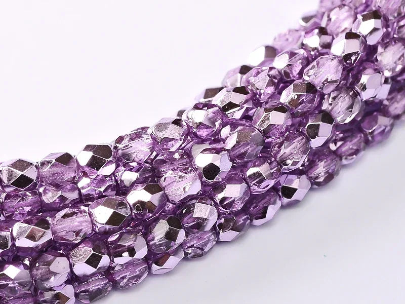 Tjeckiska Firepolish - Lilac Metallic Ice 4mm, 1 sträng Hilmas Pyssel