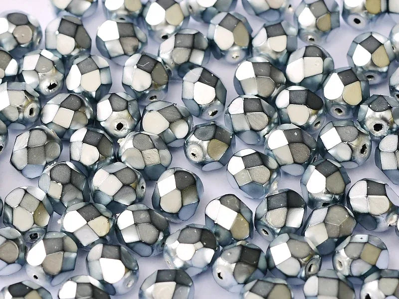 Tjeckiska Firepolish - Heavy Metall Jet Silver 4mm, 1 sträng Hilmas Pyssel