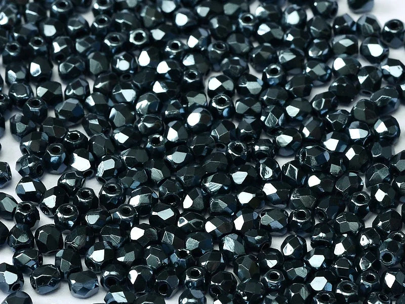 Tjeckiska Firepolish - Jet Blue Hematite Full 3 mm, 50-pack Hilmas Pyssel