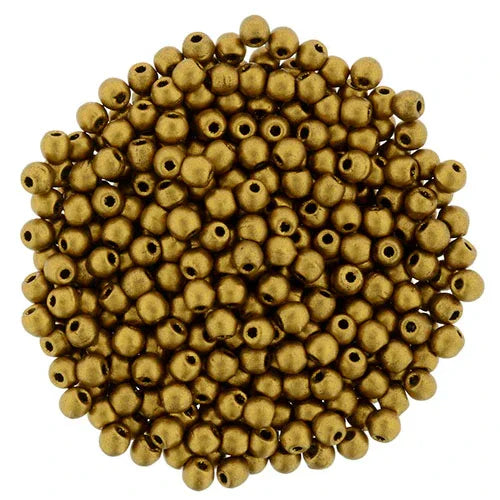 Tjeckiska Druk (Runda) - Matte Metallic Antique Gold 2mm, 50-pack Hilmas Pyssel