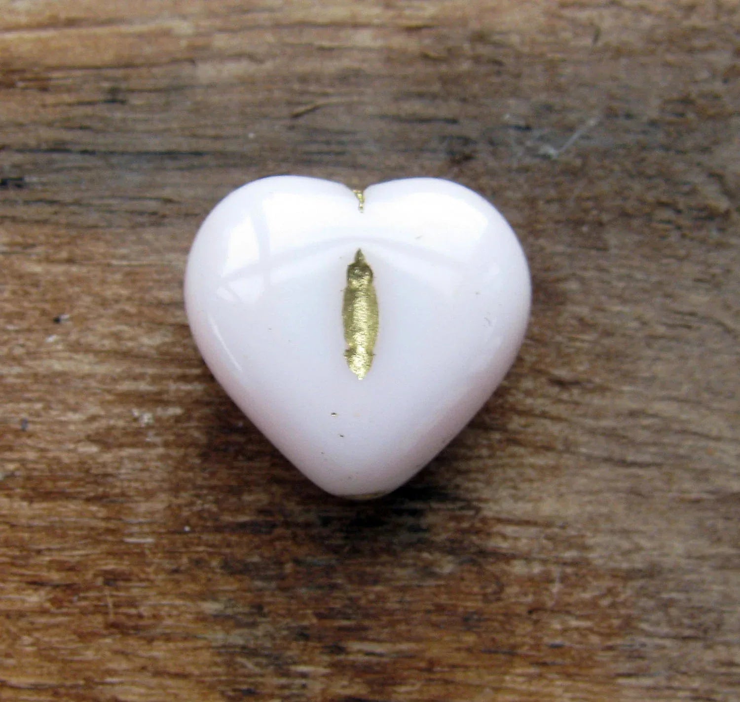 Tjeckisk Glaspärla - Hjärta Svagt rosa / vit 14mm 1 styck Hilmas Pyssel