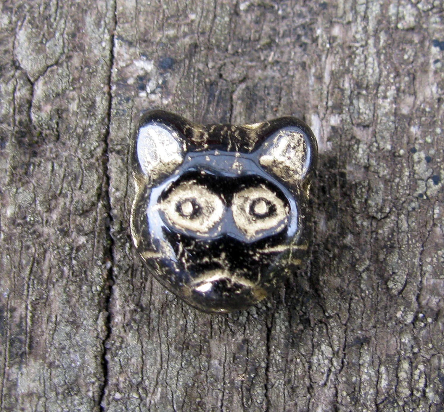 Tjeckisk Glaspärla - Katthuvud Svart 13x12mm 1 styck Hilmas Pyssel