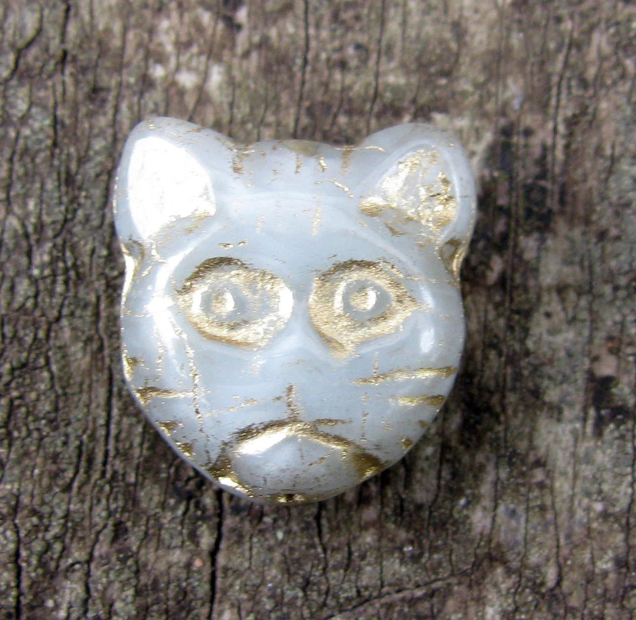 Tjeckisk Glaspärla - Katthuvud Grå 13x12mm 1 styck Hilmas Pyssel