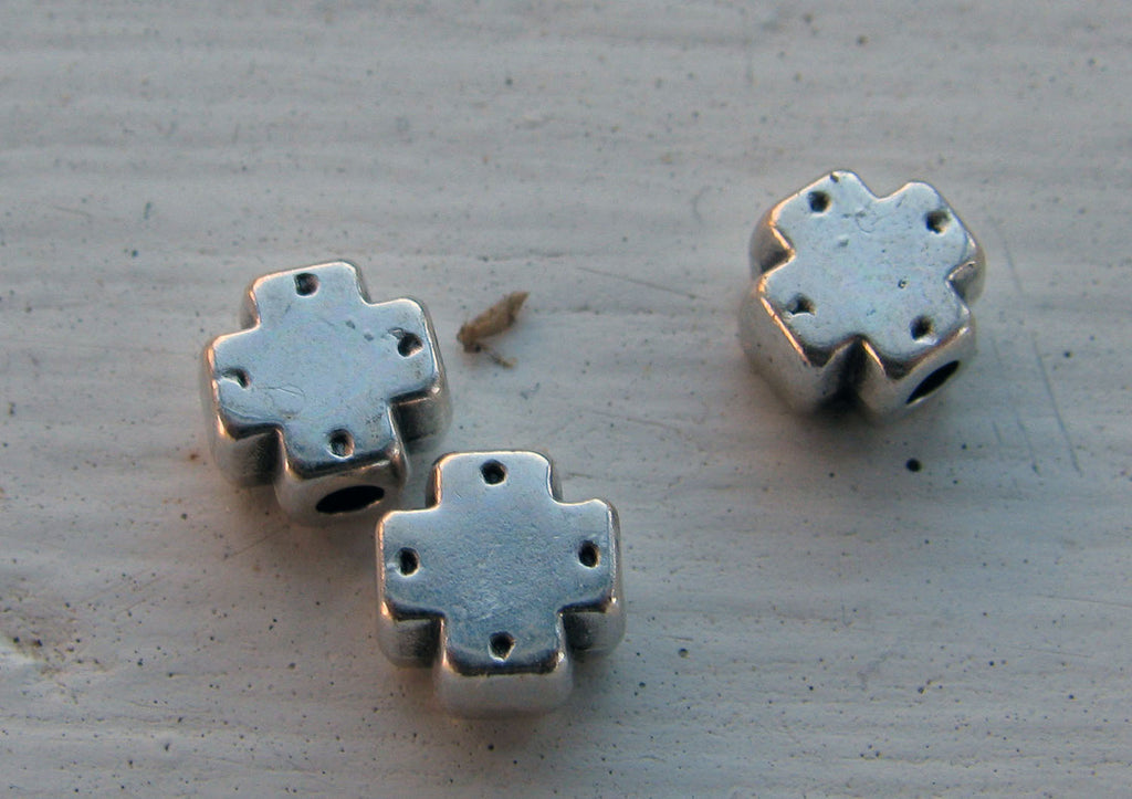 Mellandel Silverfärgad - Fyrkantskors 6,5mm, 3-pack Grekisk Metall